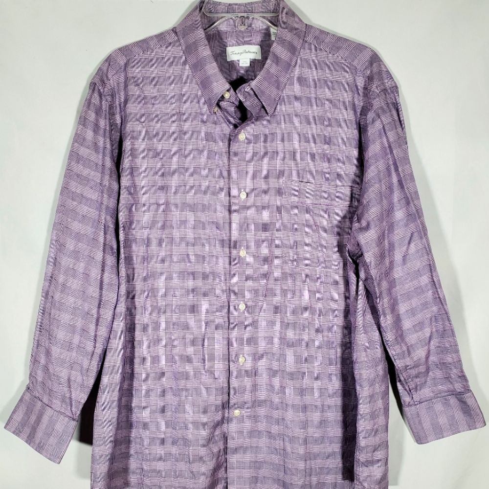 TOMMY BAHAMA PURPLE CHECK LONG SLEEVE BUTTON DOWN COTTON SHIRT 17.5 32/33